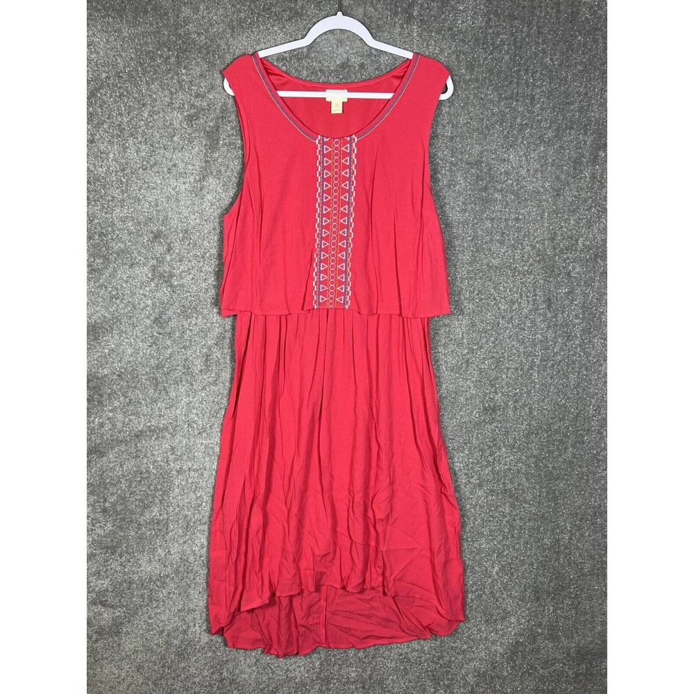 California Happenings Gauzy‎ Crinkle Dress Womens Size 3X Coral Pink Embroidery